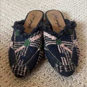 Free People Black, Pink, and Green Patterned Mules